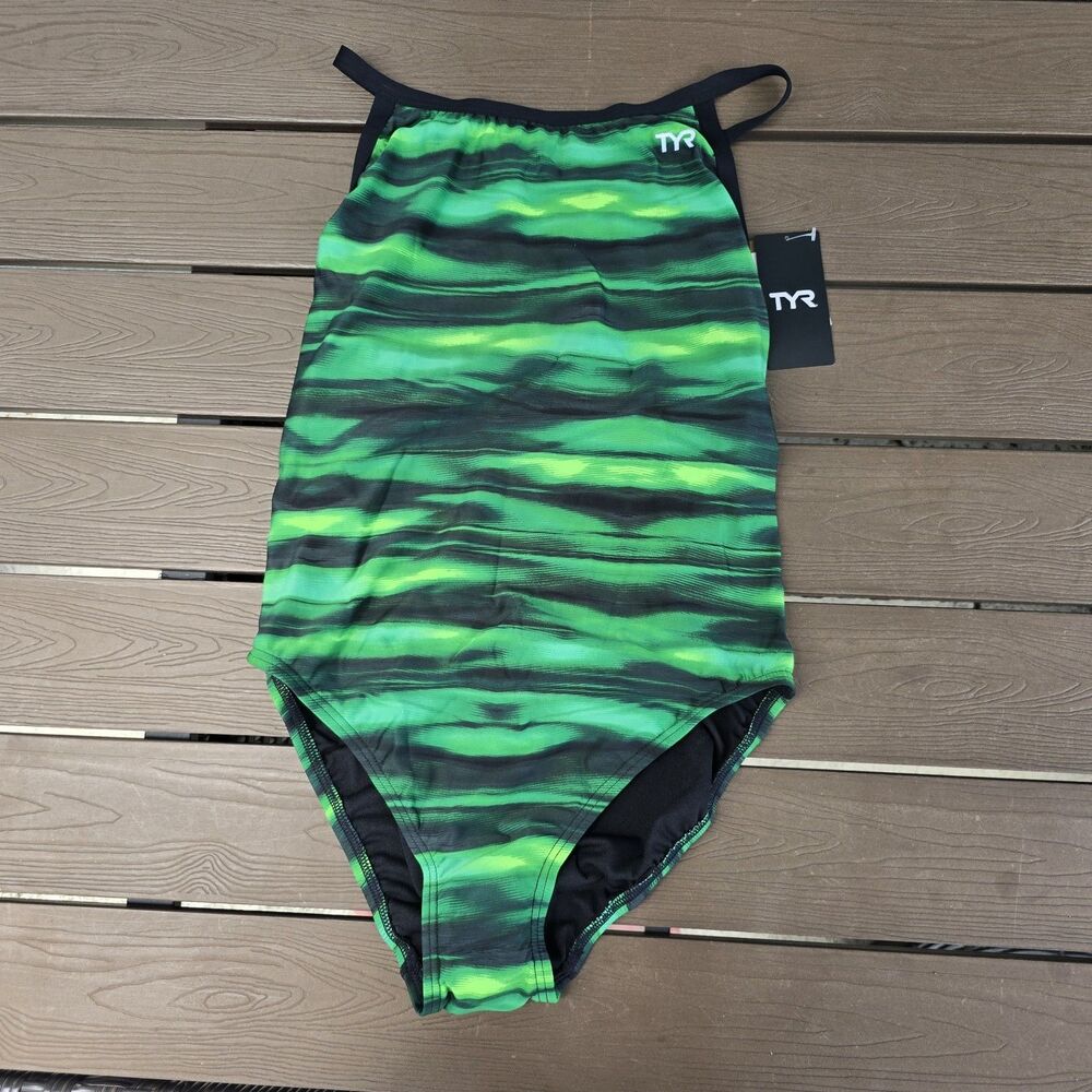 TYR Durafast Technowave Green/black DiamondFit One Piece Women Swim Size 38 New